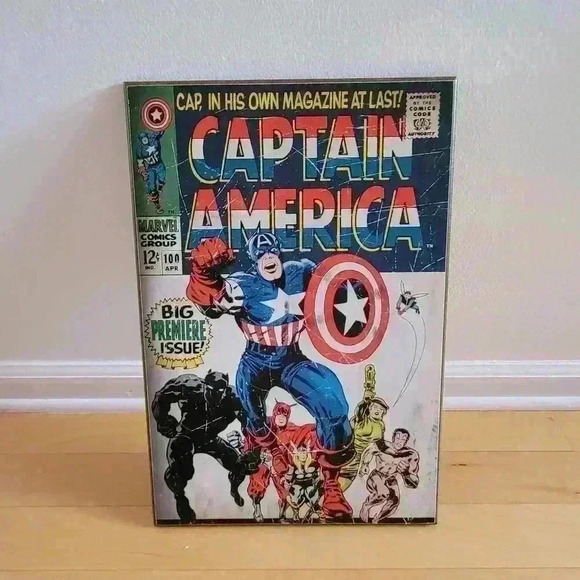 CAPTAIN AMERICA BIG PREMIERE ISSUE 19x13 Wooden Hanging Wall Art - Picture 1 of 9